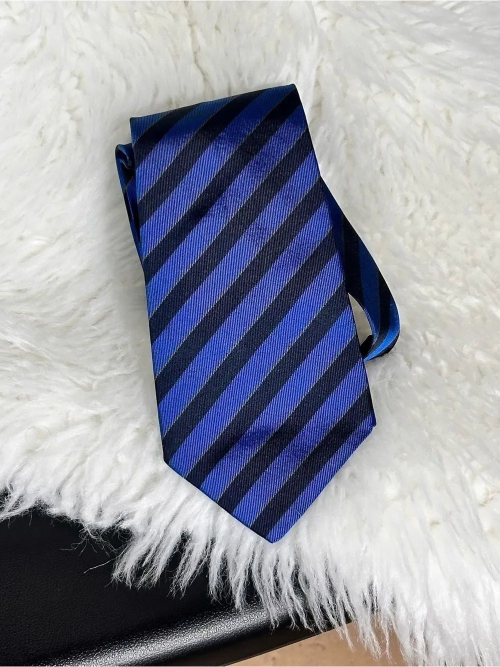 Salvatore Ferragamo Blue and Black Diagonal Stripe Tie 100% silk
